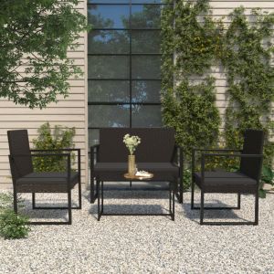 VidaXL Salon de jardin 4 pcs avec coussins Noir R&eacute;sine tress&eacute;e 319199