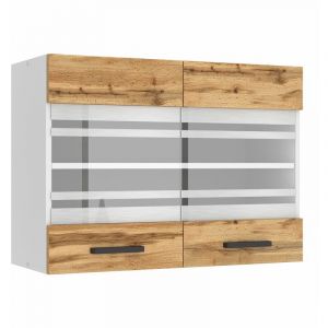 BELINI Meuble Haut Cuisine SGW80 I Meubles de Cuisine - Mural, Rangements, 2 Portes Vitrées I Taille: 29,6 x 80 x 58 cm I Armoire Murale avec Poignée