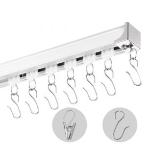 VEVOR Ensemble de rails de rideaux de plafond, 5,4 m, système de rails de plafond coulissants pour rideaux, séparateur de pièce fixé au plafond/au mur pour chambre avec crochets, quincaillerie, blanc