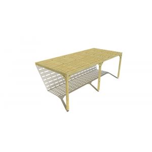 Pergola bois labellis&eacute;e FSC &bull; 7m x 3m &bull; adoss&eacute;e &bull; sens profondeur &bull; platelage bois.