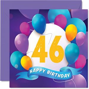 Stuff4 Carte d'anniversaire 46 ans pour homme et femme – Fête en ballon – Cartes d'anniversaire pour 46 ans, homme, femme, frère, sœur, maman, tante, oncle, meilleur ami, cousin, 145 mm x 145 mm