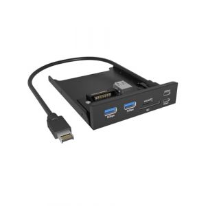 Icy box Adaptateur de Disque Avant 3,5" avec Port USB-C 20 Gbit/s, USB-C 5 Gbit/s, 2 Ports USB-A 5 Gbit/s, Lecteur de Carte SD/microSD, boîtier en métal, IB-HUB1419-i3