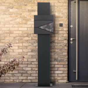 ECD Germany Bo&icirc;te aux Lettres sur Pied, Anthracite/Aspect Marbre Noir, 37x37x11 cm, en