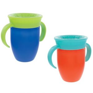 Nûby Tasse 360° antifuite – Poignées ergonomiques – Conçu pour boire dans toutes les positions – 210ml – Bleu et Orange – Dès 4 mois – 2 Pack