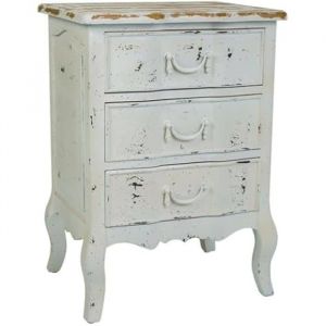 Table de chevet en bois laqué blanc vieilli 50x40x70h