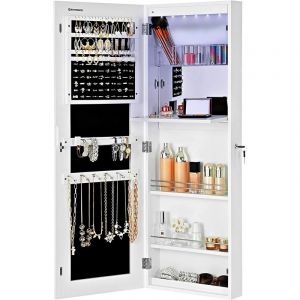 Songmics Armoire à Bijoux Psyché Murale Suspendu avec Serrure et miroir Blanc JBC63WV1 - Blanc