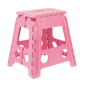 Relaxdays Tabouret pliable, antidérapant, 120 kg charge max., poignée, escabeau pliable, HxLxP: 39 x 38,5 x 32 cm, rose