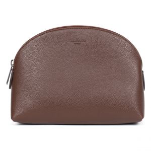 Hexagona Trousse à Maquillage - pour Femme - Collection Confort - Chocolat - en Cuir de Vachette grainé