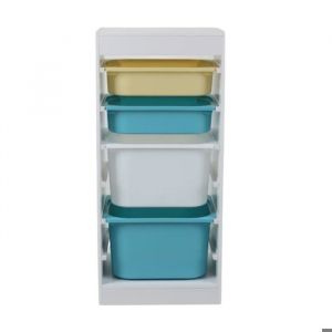 Meuble De Rangement Enfant Ginger Home &iquest; &Eacute;tag&egrave;re Blanche Avec 4 Bacs Amovibles, Meuble Montessori Jouets Et Livres