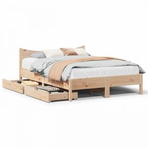 VidaXL Cadre de lit avec tiroirs 160x200 cm bois massif de pin, sommier, cadre de lit double, cadre de lit en bois massif, meuble de chambre à coucher