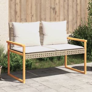 VidaXL Banc de jardin avec coussin mélange beige résine tressée acacia