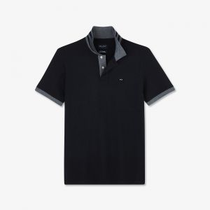 Eden Park Polo noir en coton pima avec d&eacute;tails contrast&eacute;s - Taille S