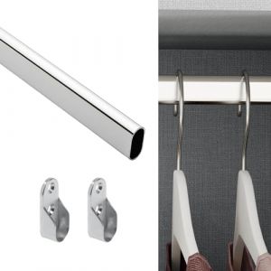 Evotrade Tuyau de barre de cintre pour placard, chrom&eacute; 15 x 30 mm x longueur 3 m + 6 supports lat&eacute;raux