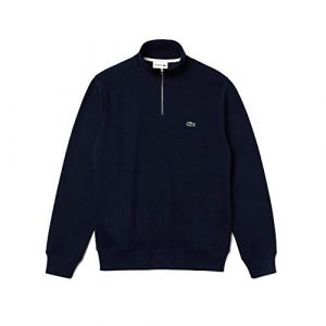 Lacoste Sweatshirt à col montant zippé en coton uni Taille L Bleu Marine