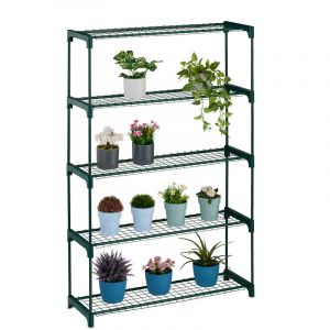Relaxdays Étagère à Plantes, 5 Niveaux, Support Fleurs et Herbes aromatiques, en métal, HxLxP : 139x91x28,5 cm, Vert