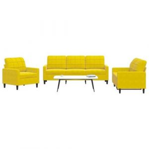VidaXL Ensemble de canap&eacute;s 3 pcs avec coussins Jaune Velours, canap&eacute;, si&egrave;ge de canap&eacute;, canap&eacute; relax, canap&eacute; confort, chaise de t&eacute;l&eacute;vision