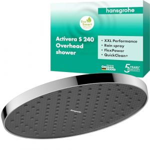 Hansgrohe Activera S 28056000 Pommeau de douche &agrave; &eacute;conomie d'eau (EcoSmart) rond 240 mm 1 type de jet pour montage mural ou au plafond avec fonction anti-calcaire Chrom&eacute;