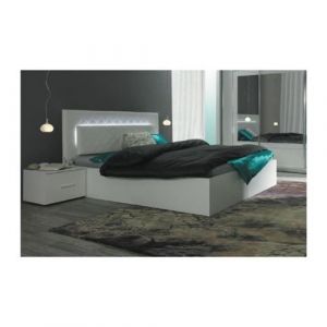 Ensemble pour chambre à coucher PANAREA. Lit adulte design avec LED + deux chevets + sommier. Couchage 180x200 cm.