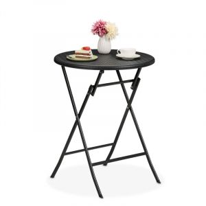 Relaxdays Table Jardin Pliante, 75 x 60 cm, Aspect rotin, en Plastique et Acier, pour l'extérieur, Noire