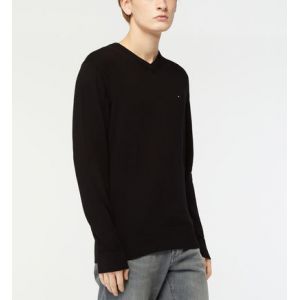 Tommy Hilfiger Pull uni à col en V Noir - Taille 2XL
