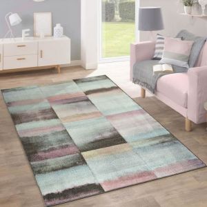 Créateur Tapis Moderne Salon Dégradé De Couleurs Carreaux Motif Pastel Vert Jaune Lilas [60x100 cm]
