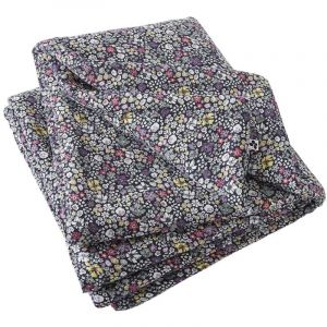 SOIZIC - Chemin de Lit 90x200cm Gaze de Coton Imprim&eacute; Bleu-Violet Imprim&eacute; Fleurs - Altobuy