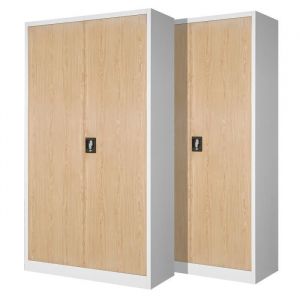 Jan Nowak Set de 2 Armoire de Bureau métallique 4 étagères tôle d'acier revêtement en Poudre 195 cm x 90 cm x 40 cm (Blanc/Imitation Bois)