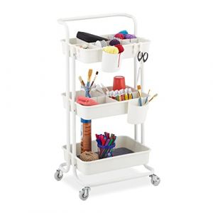 Image de Relaxdays Desserte à roulettes, 3 niveaux, 2 freins, multi-usage pour cuisine et bureau, métal, hlp : 86x43x42cm, blanc