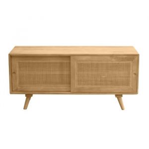 Miliboo Meuble TV en bois manguier massif et cannage rotin L110 cm ACANGE - L110xP40xH50