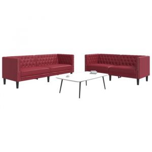 VidaXL Ensemble de canapés Chesterfield 2pcs rouge bordeaux similicuir canapé siège de canapé canapé relax canapé 3209278