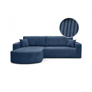 Loungitude Canapé d'angle réversible 4 places en velours côtelé - Bleu foncé