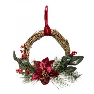 Couronne à suspendre fleur de poinsettia 38 cm
