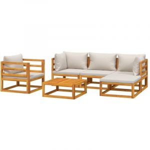 VidaXL Ensemble canap&eacute; et chaise de jardin 6 pi&egrave;ces en bois massif avec coussins gris clair Vida XL