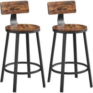 Tabourets de bar avec dossier effet bois métal marron