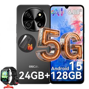 Oscal TIGER 8 T&eacute;l&eacute;phone Portable 5G 6,88 pouces 24Go+128Go/SD 2To 5000mAh Android 15 NFC Dual SIM Noir avec Smartwatch Blackview R50
