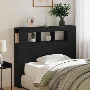 VidaXL T&ecirc;te de lit led avec &eacute;tag&egrave;re Ch&ecirc;ne noir 120 x 18.5 x 103.5 cm