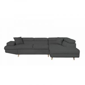 Loungitude Canapé d'angle convertible RIO SCANDINAVE avec coffre en tissu - Angle Droit, Gris foncé, Pieds - Bois clair