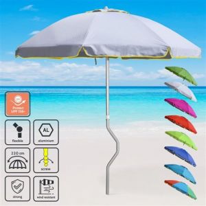 GiraFacile - Parasol de plage aluminium l&eacute;ger visser protection uv GiraFacile 220 cm Eolo, Couleur: Blanc - Argent