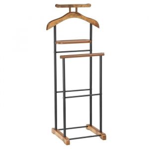 Idimex Valet de chambre medina chevalet de nuit double portant pour vêtements, en mdf effet ieux bois et métal laqué noir - Vintage/Noir
