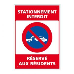 Signaletique.biz France - Panneau de signalisation pr&eacute;perc&eacute; pvc ou alu rectangulaire + kit de fixation - Stationnement interdit, r&eacute;serv&eacute; aux