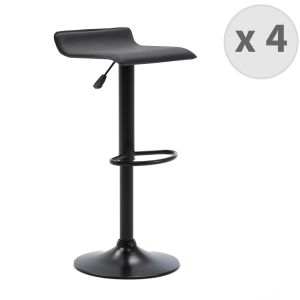 LEO - Tabourets de bar design r&eacute;glable PU noir pieds noirs (x4)