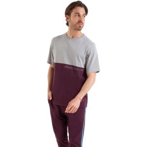 Athena Pyjama long manches courtes col rond homme Club violet en coton