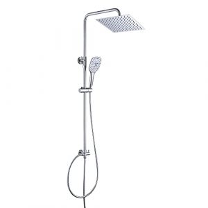 JOHO Colonne de douche Design Carré Colonne Douche sans Mitigeur Système de Douche Ajustable Hauteur Salle de bain Ensemble Baignoire avec Pommeau de Douche Carré 20x20CM