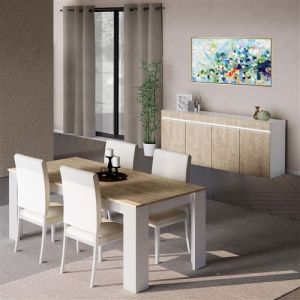 S&eacute;jour Table + Buffet Laqu&eacute; Blanc Brillant Aspect Bois - CHRIS OAK - ALTOBUY