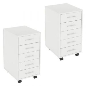 ML-Design 2x Caisson à 5 Tiroir avec Roulettes Blanc - 33x38x63,5 cm - Panneau de