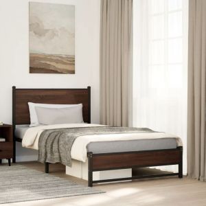 VidaXL Cadre de lit en métal avec tête de lit chêne marron 100x190 cm, lit simple, meuble de chambre à coucher, lit d'invité, lit