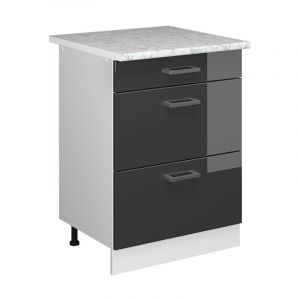Vicco meuble cuisine R-Line, Anthracite Haute brillance, 60 cm avec tiroirs, et plan de travail