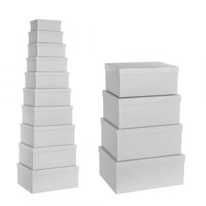 Lot de 10 boîte de rangement avec couvercle de différente taille, caisse de rangement en carton-tissu coloris blanc -JUANIO-