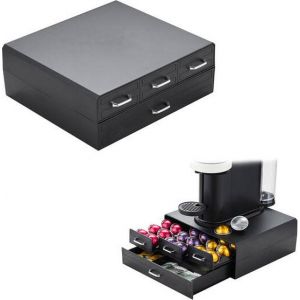 BRASQ Porte-capsules pour tasses Nespresso - pour tasses Dolce Gusto - Jusqu'à 50 tasses - Porte-tasses à café Noir - Boîte de rangement avec 4 tiroirs - Vertuo - K-cup