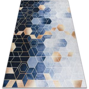 Rugsx - Tapis lavable andre 1216 Cube, g&eacute;om&eacute;trique antid&eacute;rapant - bleu blue 160x220 cm